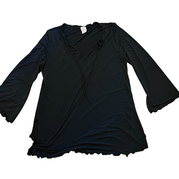 Jordan Taylor Beach VTG Women’s Black LG Stretchy Tunic Top Bell Sleeve USA Made - Picture 3 of 10